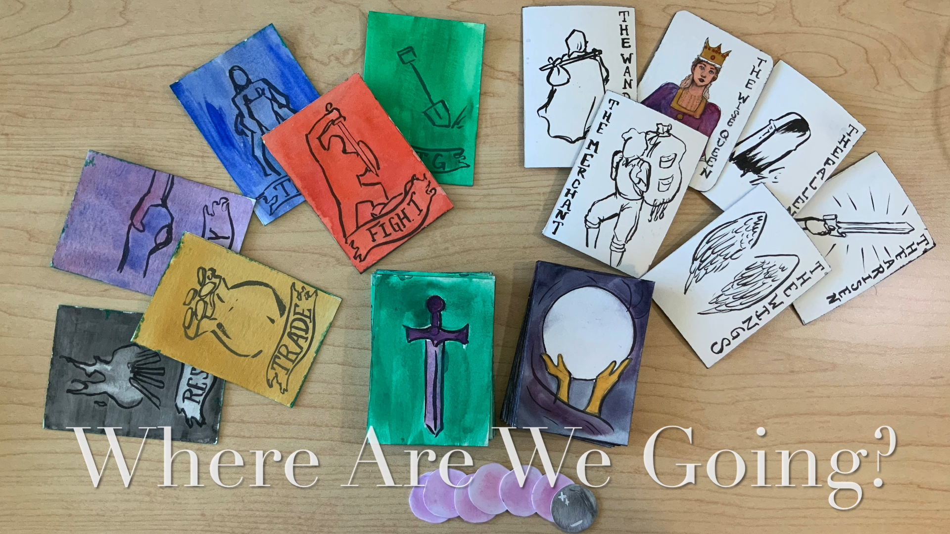 A photo of painted cards with the title 'Where Are We Going?'.